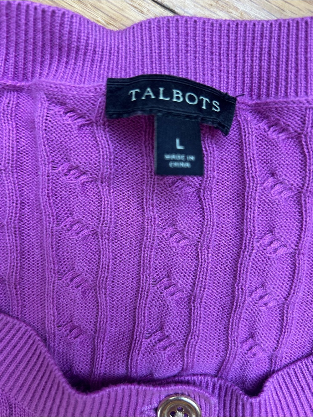 Talbots Vibrant Purple Cable-Knit Button Cardigan - Picture 2 of 2